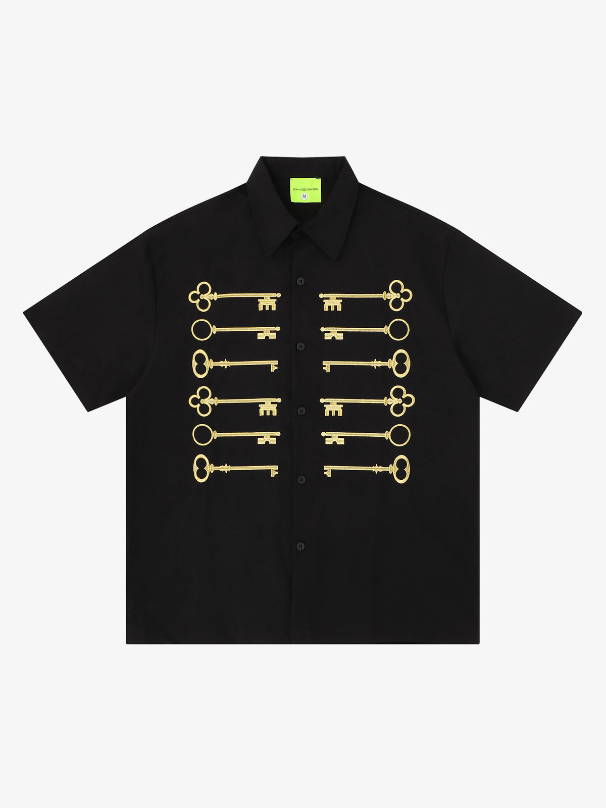 SAVAGE BASE | Embroidered Key Motif Shirt in Black - front view