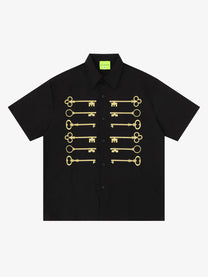 SAVAGE BASE | Embroidered Key Motif Shirt in Black - front view