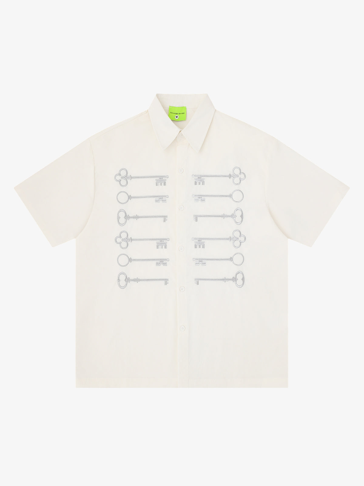 SAVAGE BASE | Embroidered Key Motif Shirt in White - front view