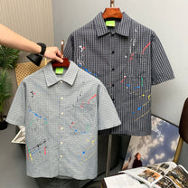 SAVAGE BASE | Paint Splatter Script Plaid Shirt - lifestyle view
