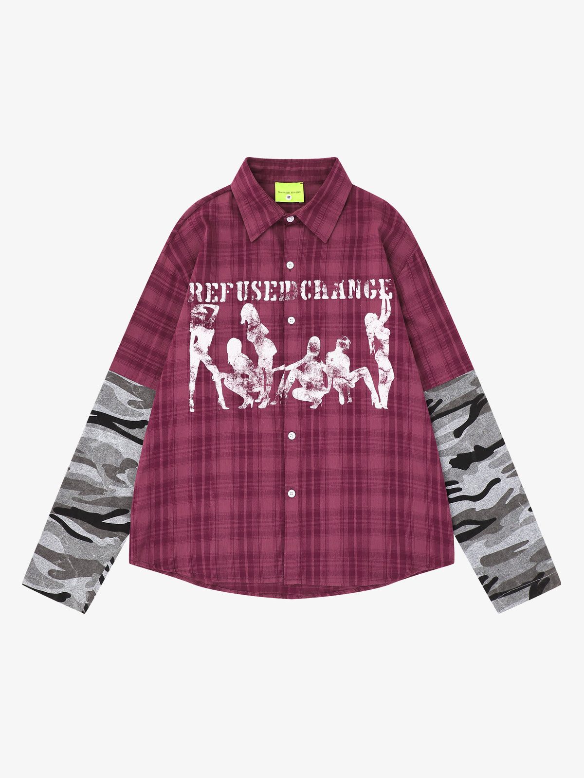 SAVAGE BASE | Portrait Layered Sleeve Plaid Shirt in Red - front view