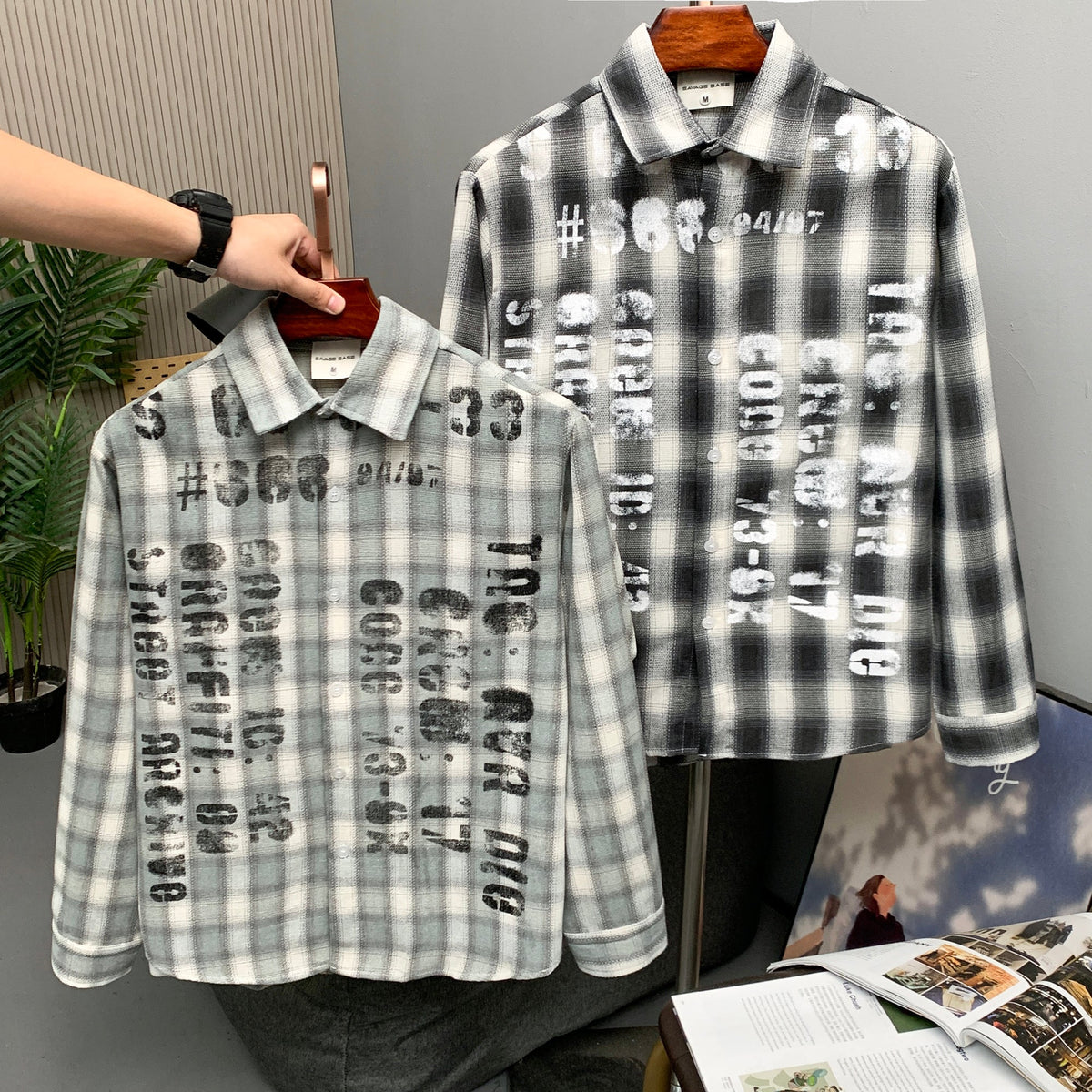 SAVAGE BASE | Stencil Letter Plaid Shirt - lifestyle view