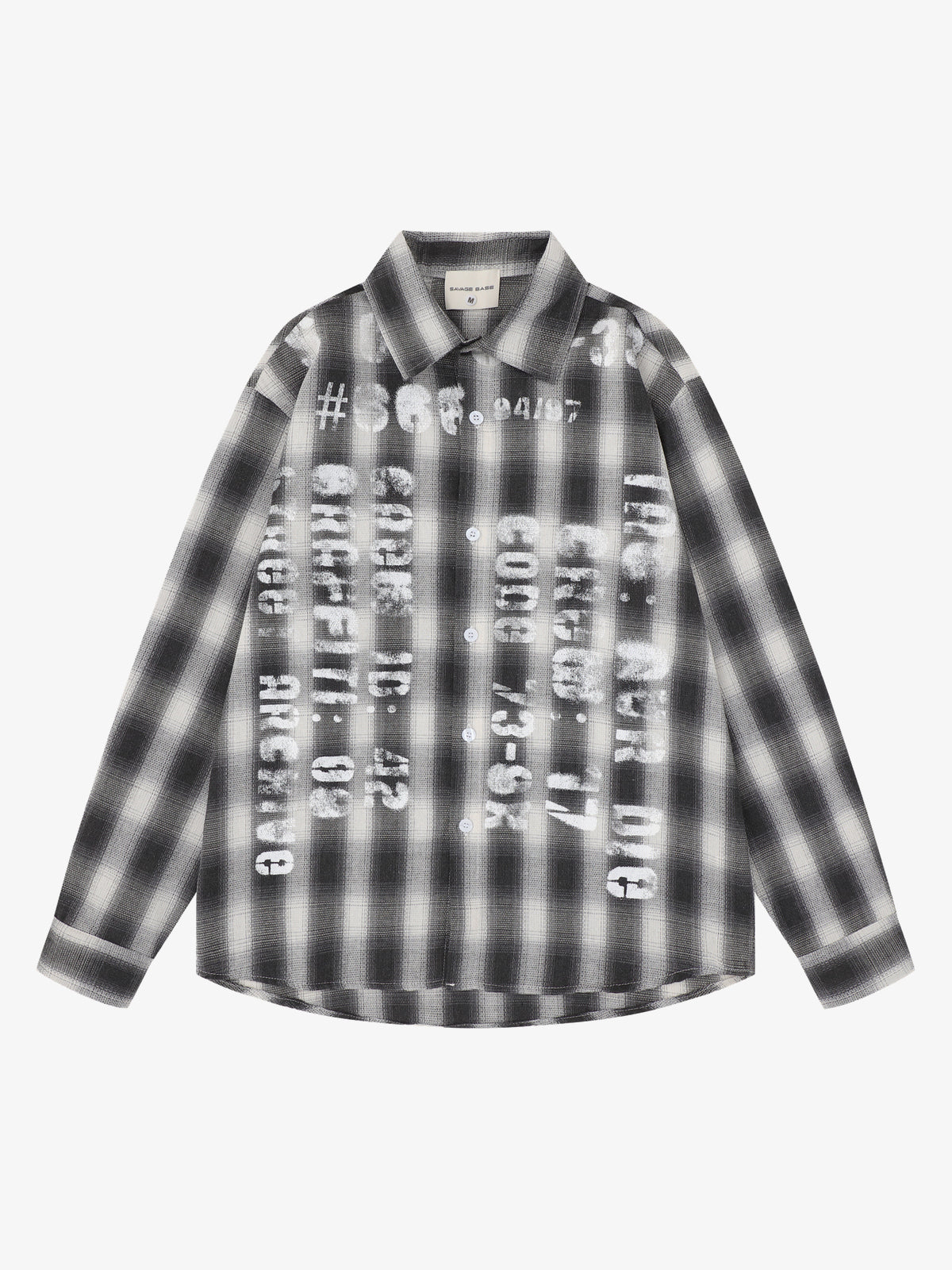 SAVAGE BASE | Stencil Letter Plaid Shirt in Black - front view