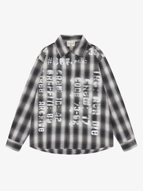 SAVAGE BASE | Stencil Letter Plaid Shirt in Black - front view