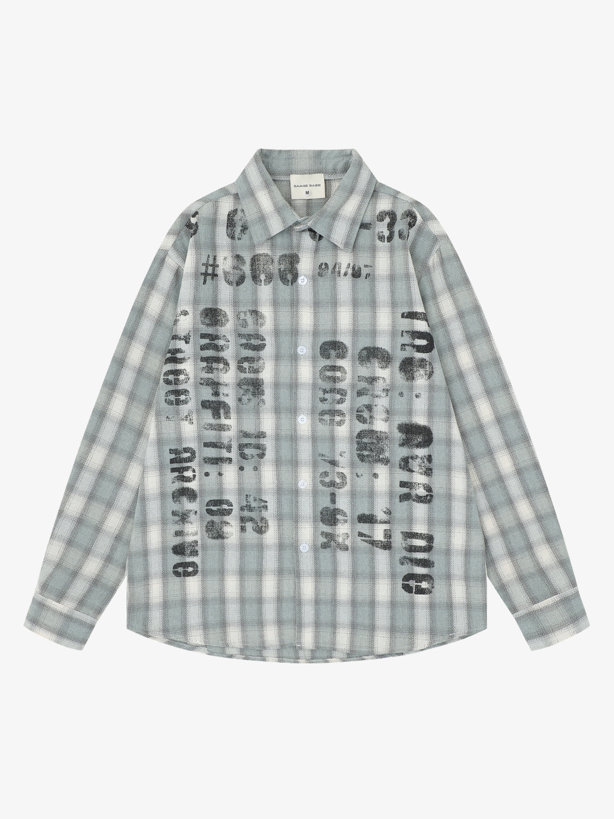SAVAGE BASE | Stencil Letter Plaid Shirt in Gray - front view
