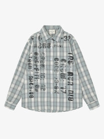 SAVAGE BASE | Stencil Letter Plaid Shirt in Gray - front view