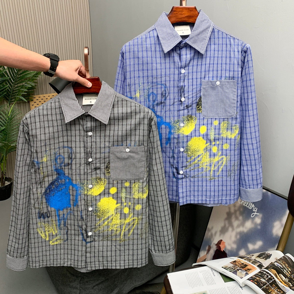 SAVAGE BASE | Spray Paint Illustration Plaid Shirt - lifestyle view