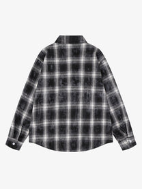 SAVAGE BASE | Portrait Collage Plaid Shirt in Black - back view