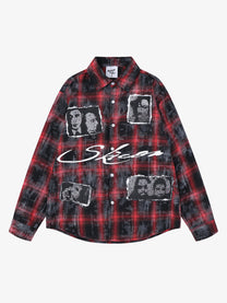SAVAGE BASE | Portrait Collage Plaid Shirt in Red - front view