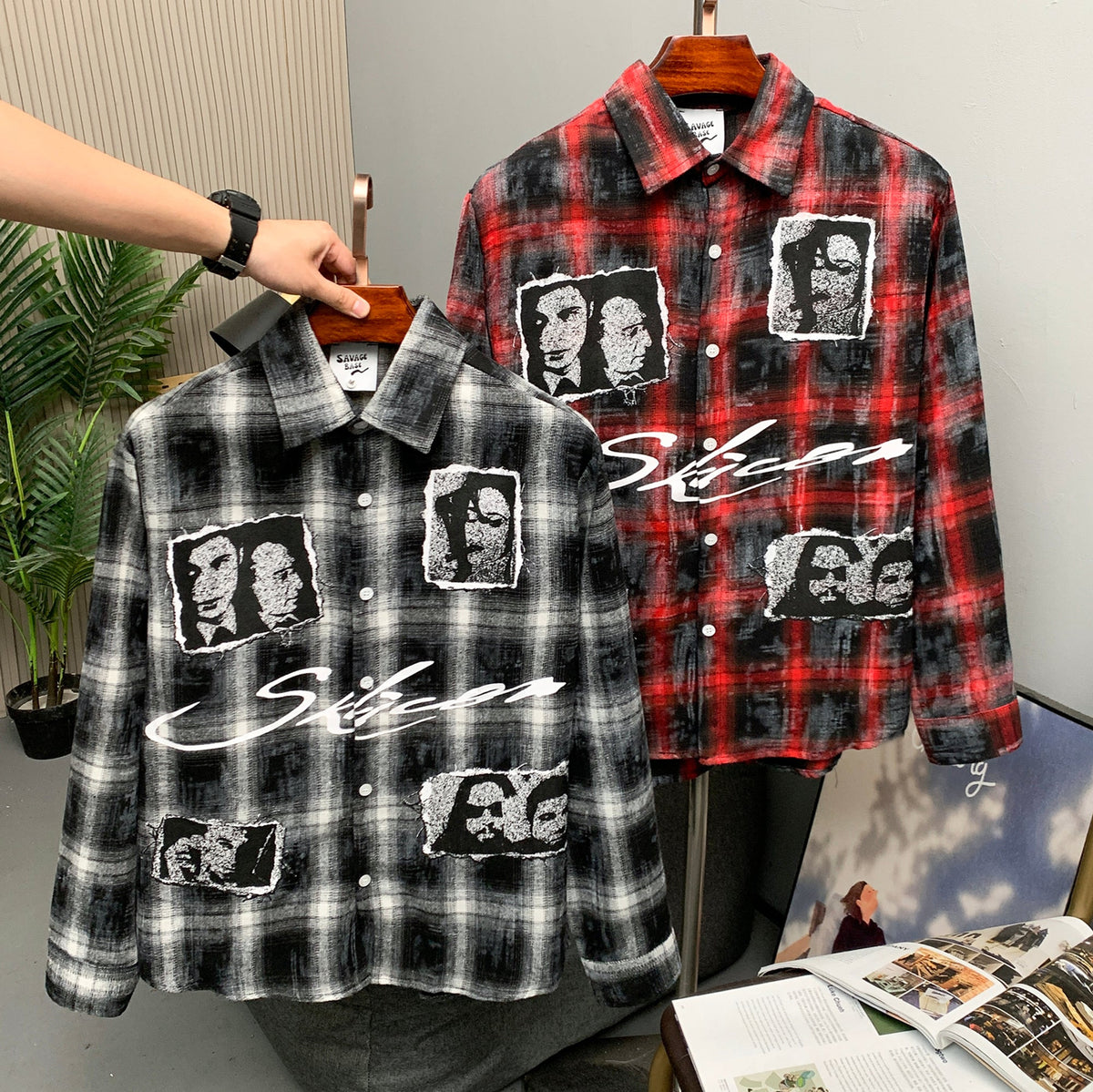SAVAGE BASE | Portrait Collage Plaid Shirt - lifestyle view