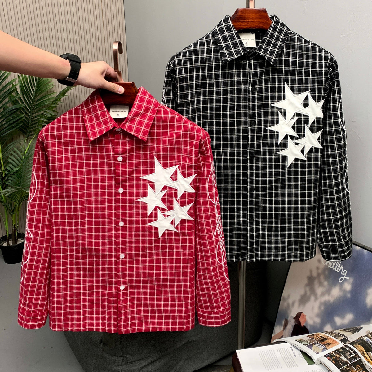 SAVAGE BASE | Star Appliqué Plaid Shirt - lifestyle view