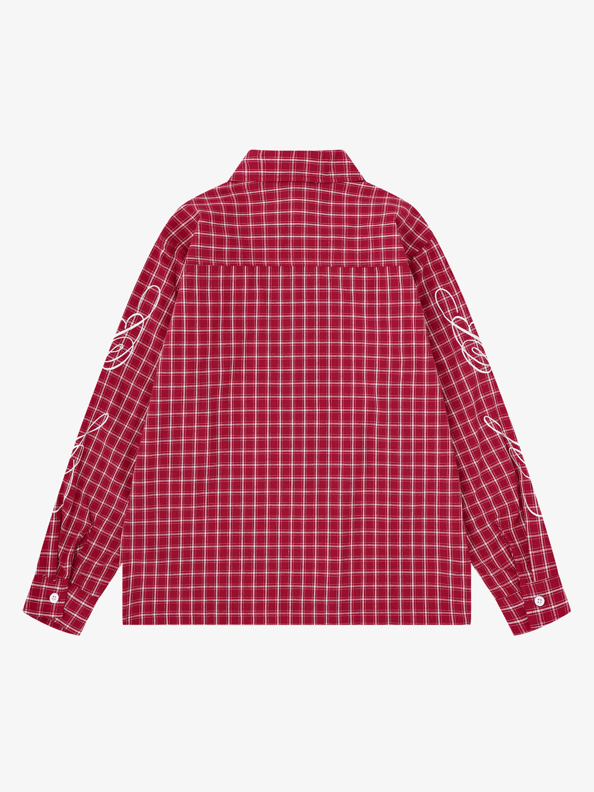 SAVAGE BASE | Star Appliqué Plaid Shirt in Red - back view