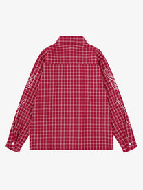 SAVAGE BASE | Star Appliqué Plaid Shirt in Red - back view