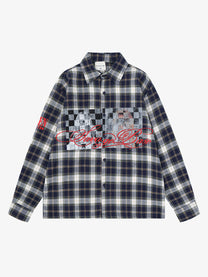 SAVAGE BASE | Checkerboard Script Plaid Shirt in Black - front view