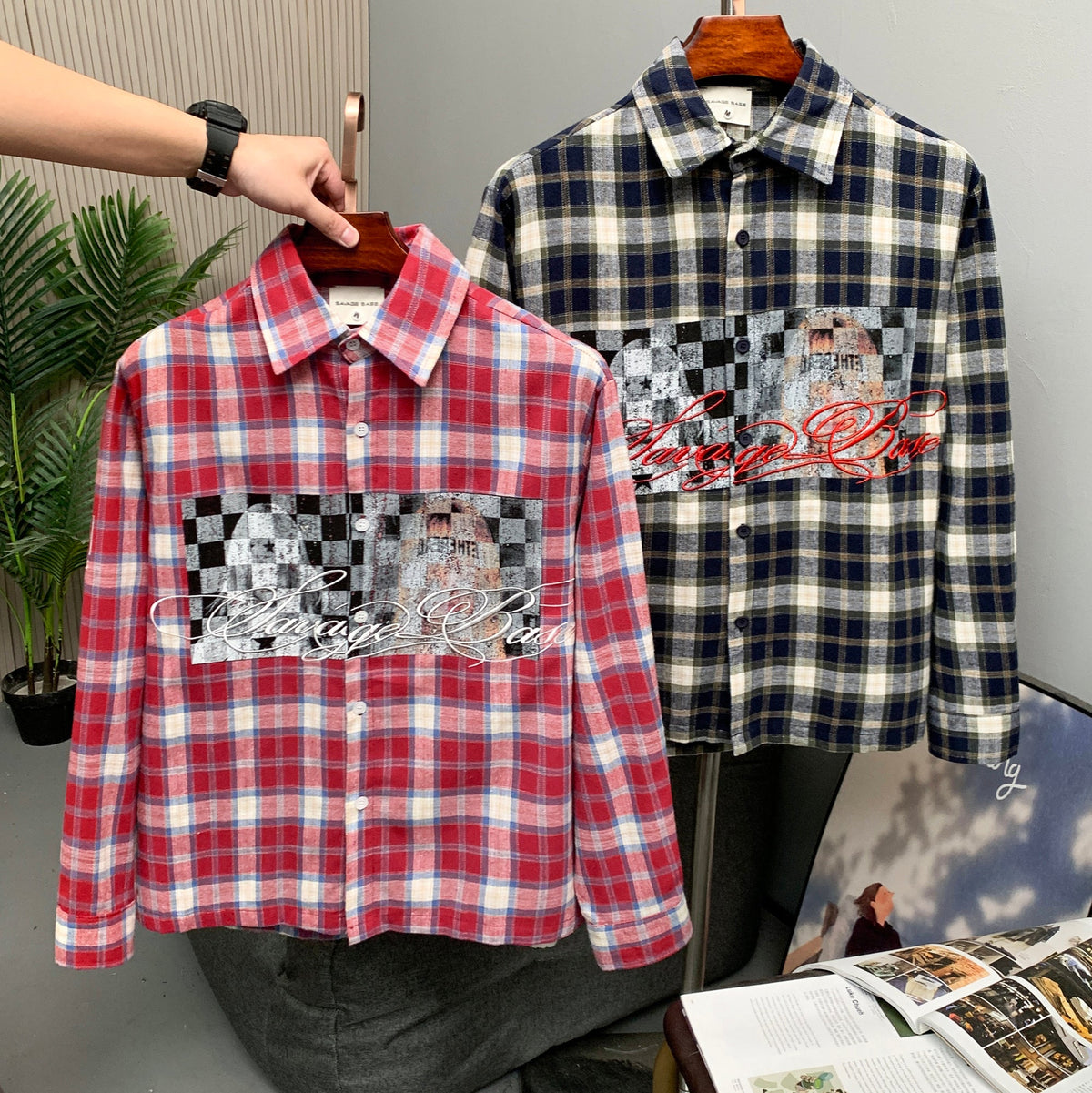 SAVAGE BASE | Checkerboard Script Plaid Shirt - lifestyle view