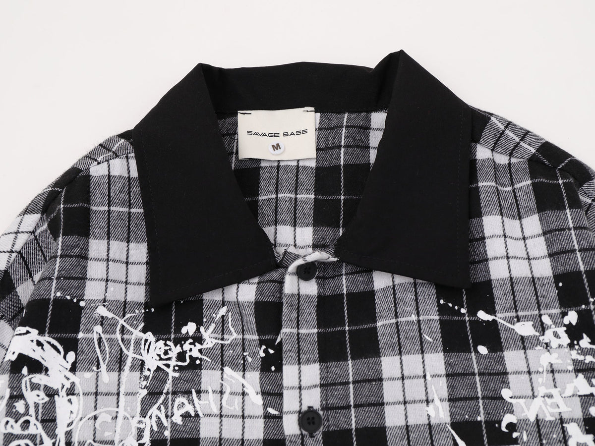 SAVAGE BASE | Asymmetric Collage Panel Plaid Shirt - product detail