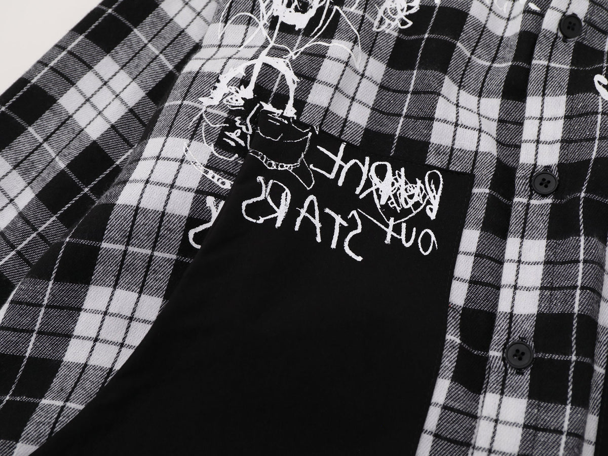 SAVAGE BASE | Asymmetric Collage Panel Plaid Shirt - product detail