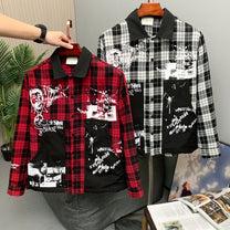SAVAGE BASE | Asymmetric Collage Panel Plaid Shirt - lifestyle view