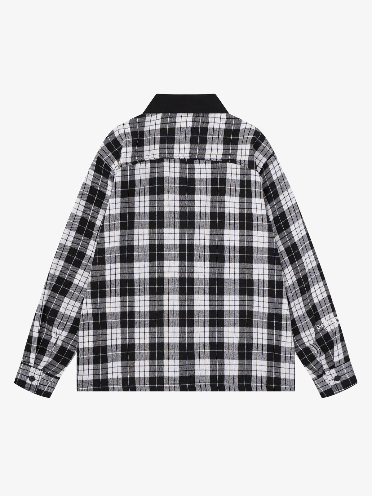 SAVAGE BASE | Asymmetric Collage Panel Plaid Shirt in Black - back view