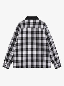 SAVAGE BASE | Asymmetric Collage Panel Plaid Shirt in Black - back view