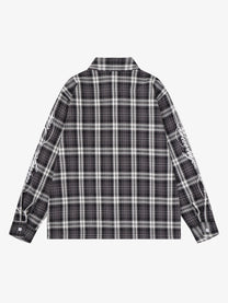 SAVAGE BASE | Paint Burst Plaid Shirt in Black - back view