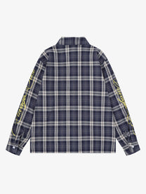 SAVAGE BASE | Paint Burst Plaid Shirt in Blue - back view