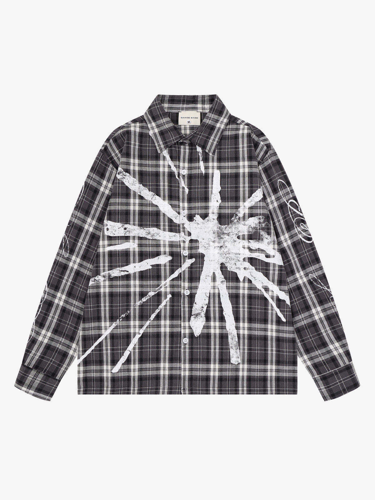 SAVAGE BASE | Paint Burst Plaid Shirt in Black - front view