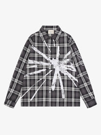 SAVAGE BASE | Paint Burst Plaid Shirt in Black - front view