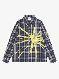 SAVAGE BASE | Paint Burst Plaid Shirt in Blue - front view