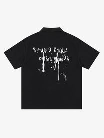 SAVAGE BASE | Distressed Portrait Collage Shirt in Black - back view