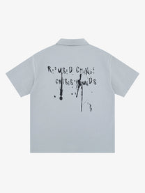 SAVAGE BASE | Distressed Portrait Collage Shirt in Gray - back view