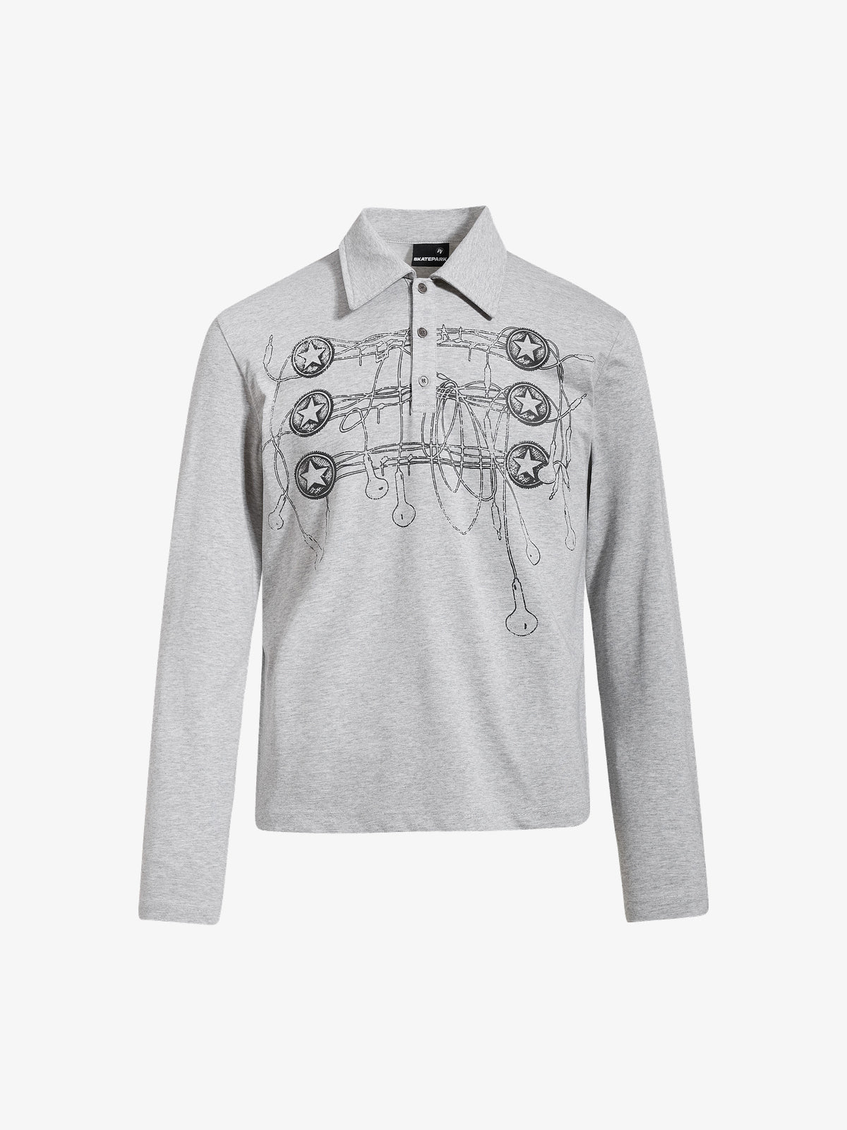 SKATE PARK | Dripping Star Motif Polo Shirt in Gray - front view