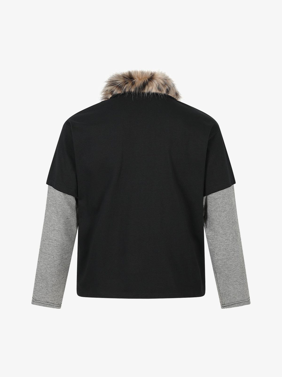TAELE PLUS | Shaggy Collar Layered Polo Shirt in Black - back view
