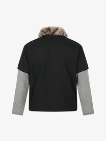 TAELE PLUS | Shaggy Collar Layered Polo Shirt in Black - back view