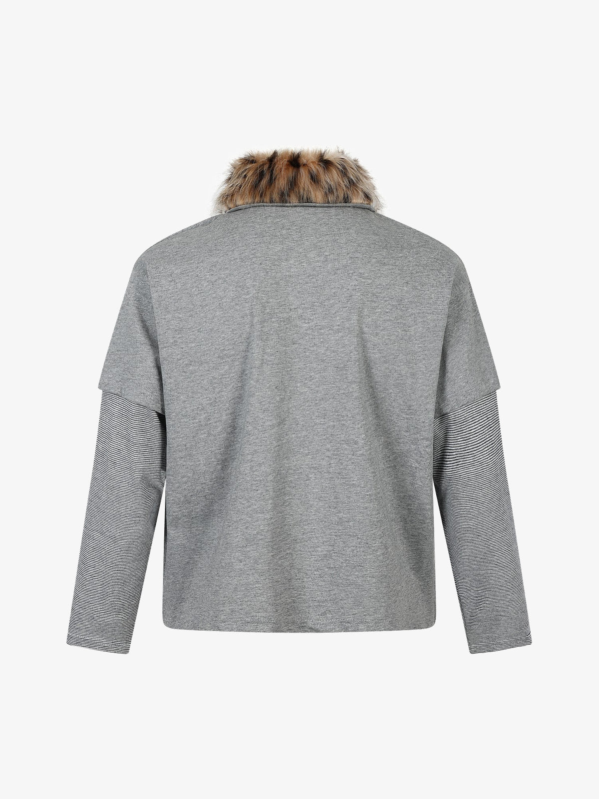 TAELE PLUS | Shaggy Collar Layered Polo Shirt in Gray - back view