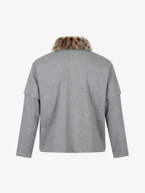 TAELE PLUS | Shaggy Collar Layered Polo Shirt in Gray - back view