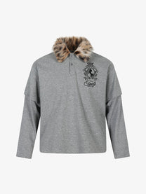 TAELE PLUS | Shaggy Collar Layered Polo Shirt in Gray - front view