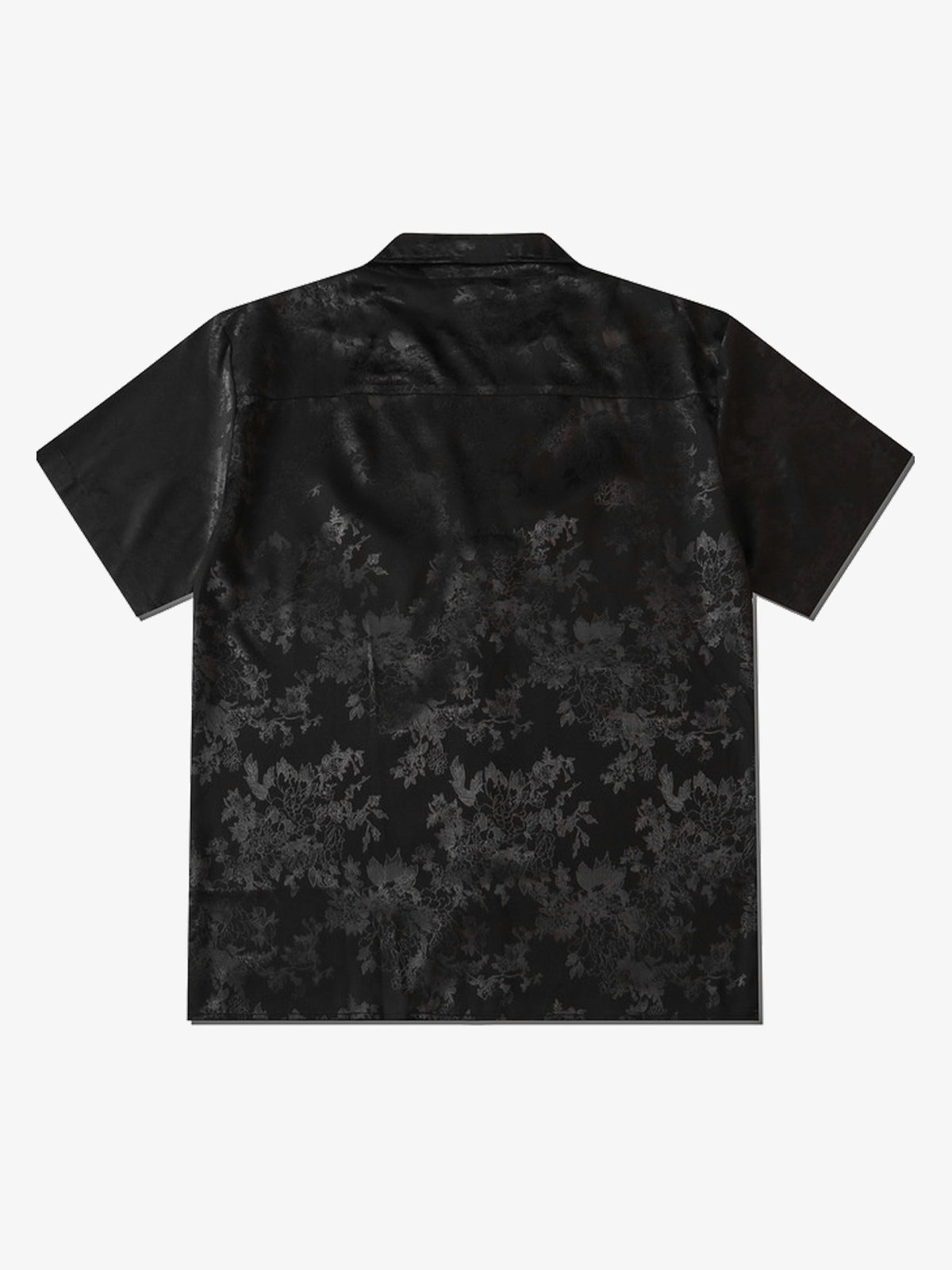 TIDE BEAR | Leaf Jacquard Camp Collar Shirt in Black - back view