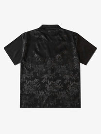 TIDE BEAR | Leaf Jacquard Camp Collar Shirt in Black - back view