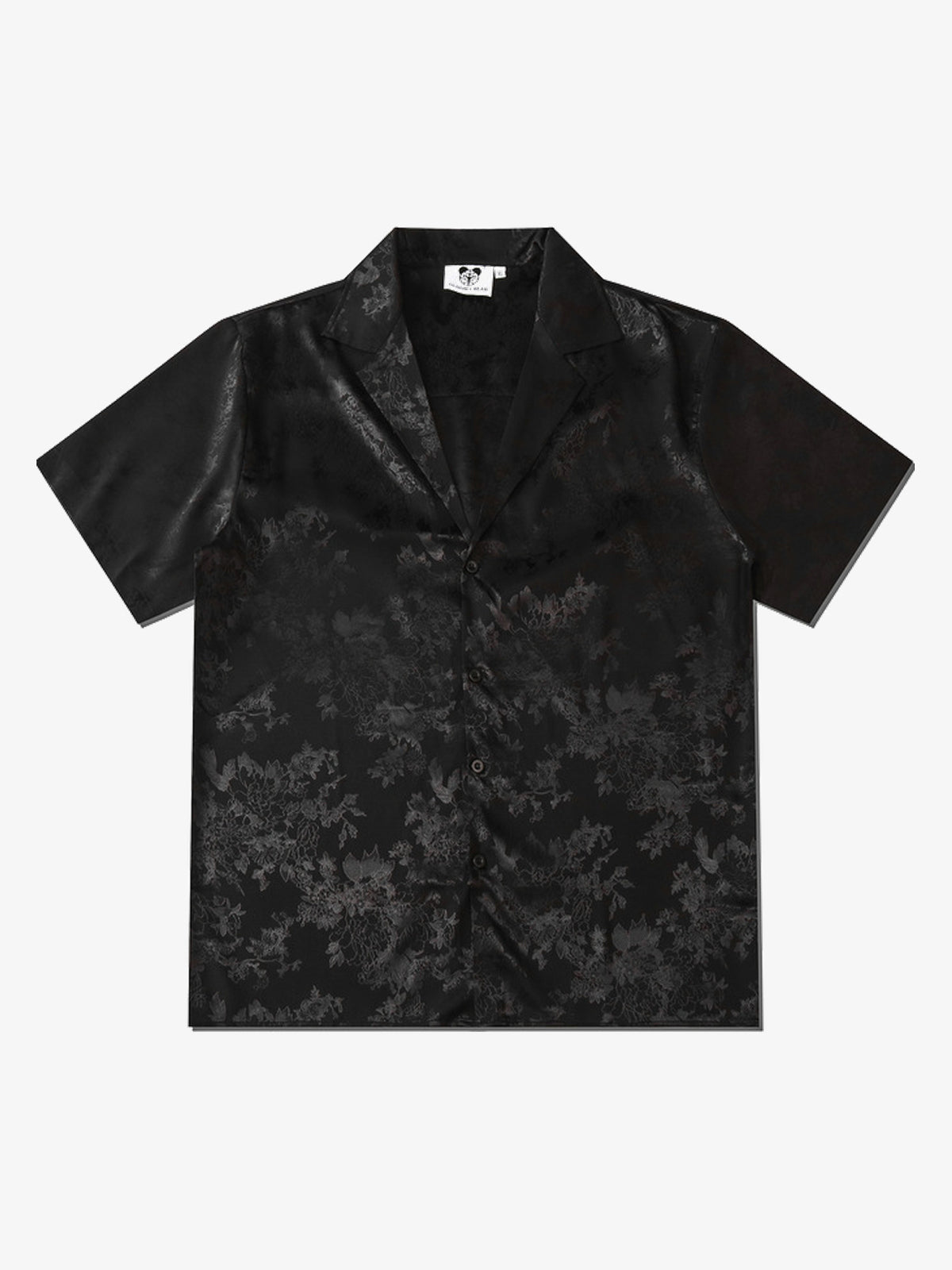 TIDE BEAR | Leaf Jacquard Camp Collar Shirt in Black - front view