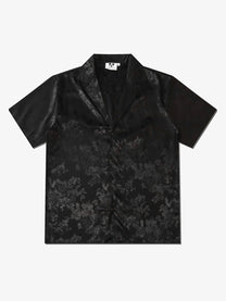 TIDE BEAR | Leaf Jacquard Camp Collar Shirt in Black - front view
