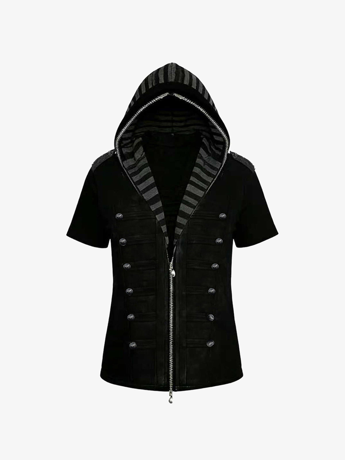 PAIKI | STRIPED HOOD BUTTON ZIP T-SHIRT