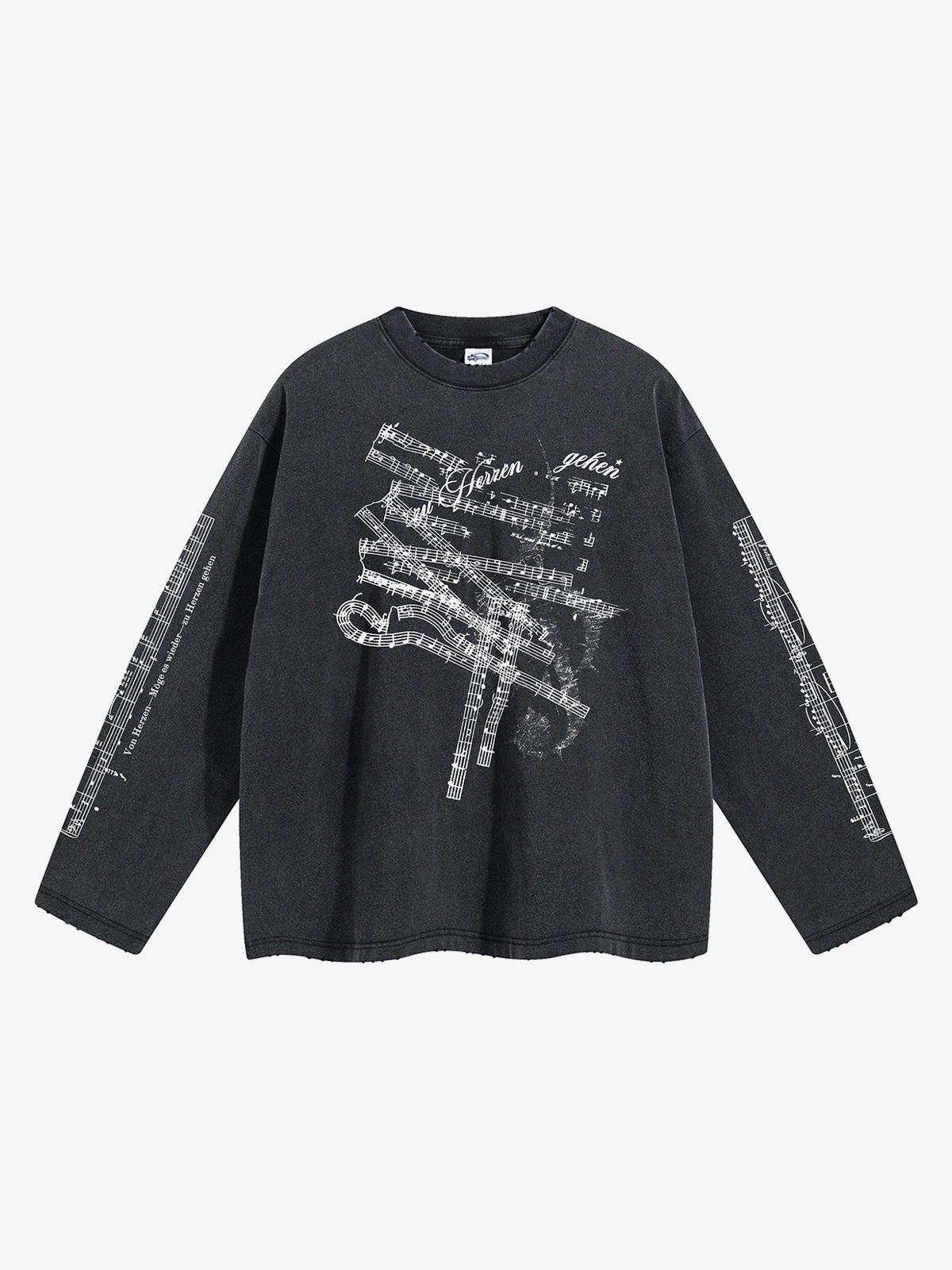 ARTIE MASTER | Music Score Layered Sleeve Sweatshirt in Black - front view