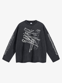 ARTIE MASTER | Music Score Layered Sleeve Sweatshirt in Black - front view
