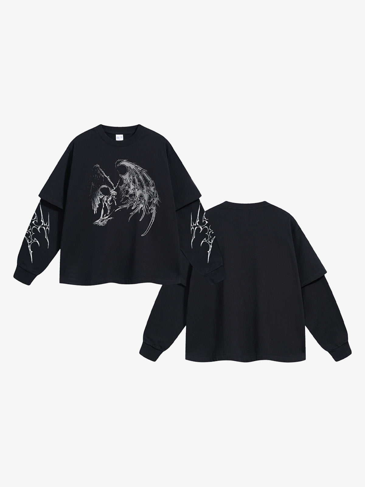 ARTIE MASTER | Dark Wing Layered Sleeve Sweatshirt in Black - back view