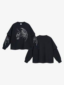 ARTIE MASTER | Dark Wing Layered Sleeve Sweatshirt in Black - back view