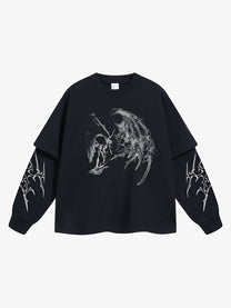ARTIE MASTER | Dark Wing Layered Sleeve Sweatshirt in Black - front view