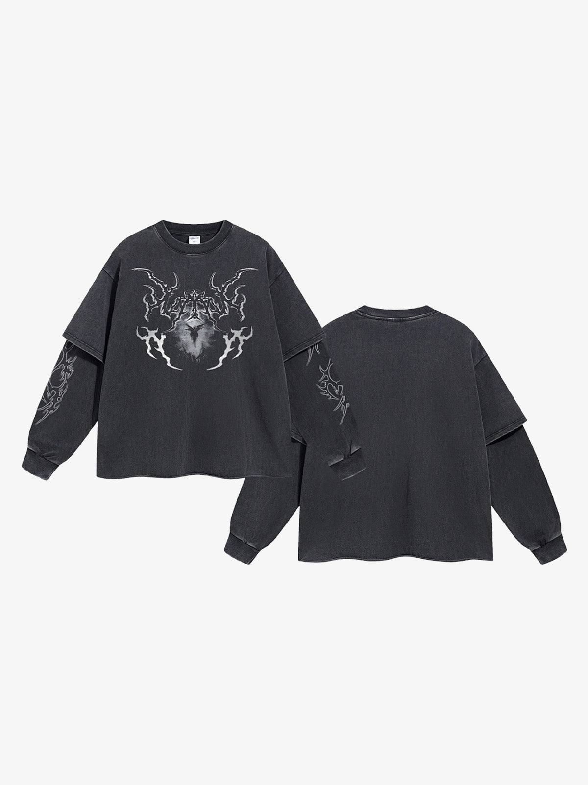 ARTIE MASTER | Flame Emblem Layered Sleeve Sweatshirt in Black - back view