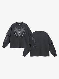 ARTIE MASTER | Flame Emblem Layered Sleeve Sweatshirt in Black - back view