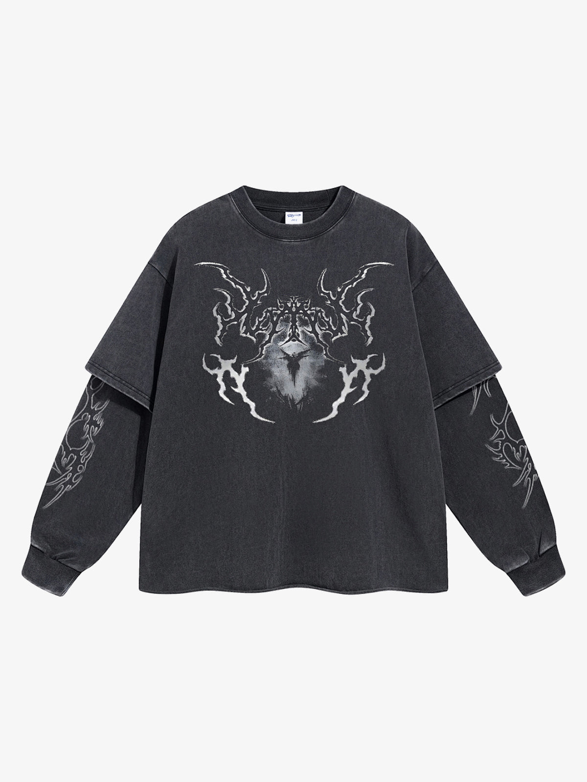 ARTIE MASTER | Flame Emblem Layered Sleeve Sweatshirt in Black - front view